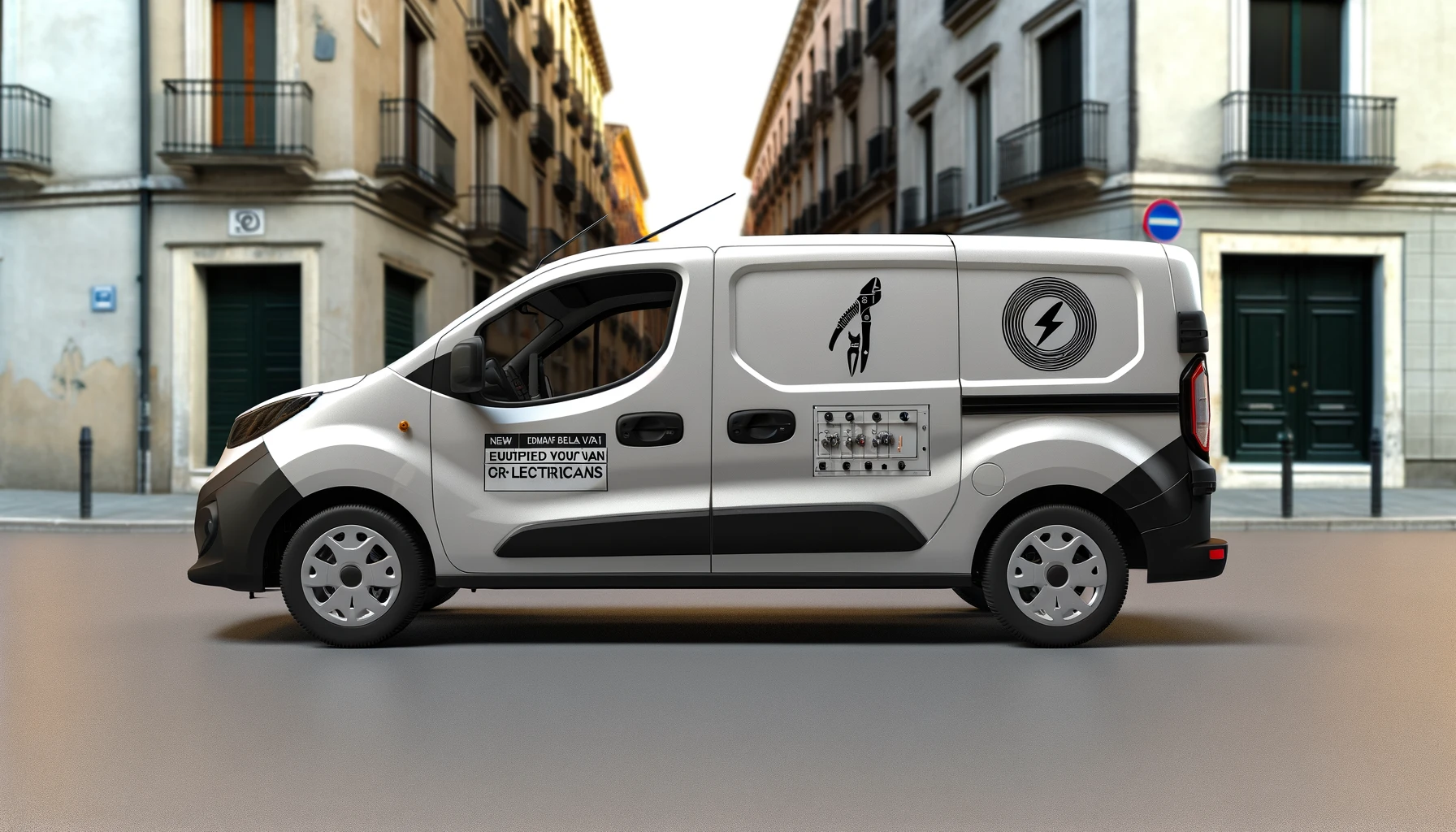  new small van parked in an urban setting, tailored for electricians