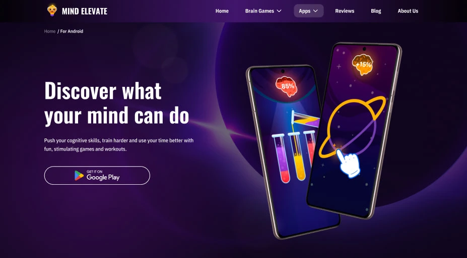 Mind Elevate app website page interface show up
